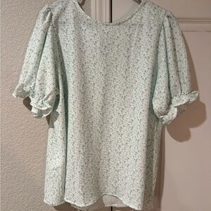 Mint Floral Ruffle Sleeve Blouse